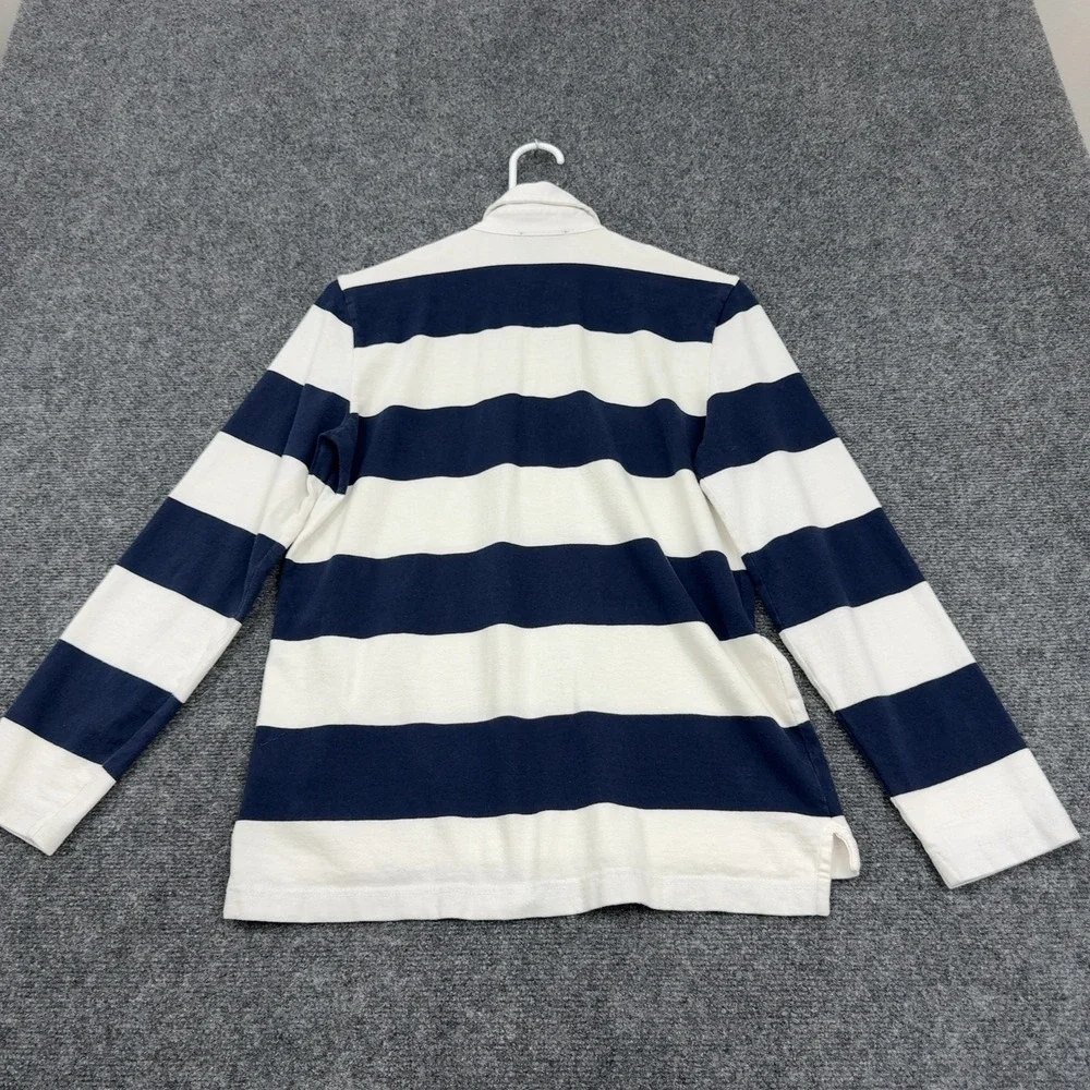 J Crew Rugby Shirt Mens S Navy Cotton Striped Long Sleeve Preppy Classic